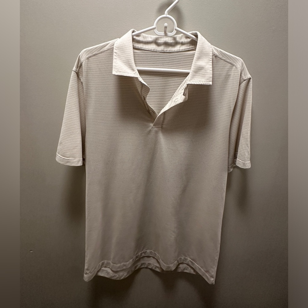 Lululemon Cream Stripe Short Sleeve Polo Shirt